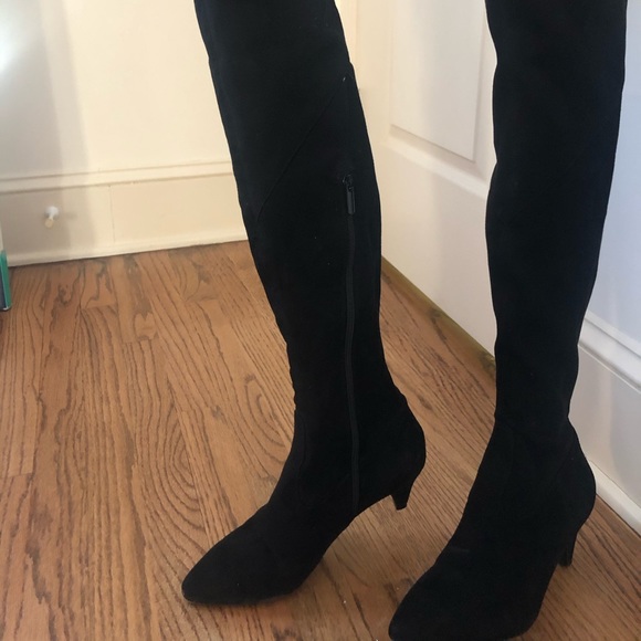 Over The Knee Black Faux Suede Boots - Picture 9 of 14